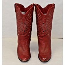 Vintage Leather Cowgirl Boots Dingo Size 5.5 70s Red Starburst Distressed