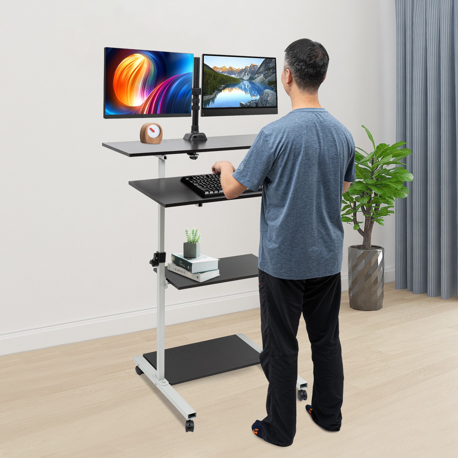 Mobile Standing Desk, Adjustable Computer Desk, Rolling Laptop Cart, Tall Table