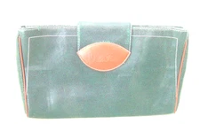 Vintage MARIO VALENTINO Leather Clutch Bag - Dark Green w/Brown Trim- 14" - Rare