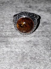 Sterling Silver 925 Round Amber Cocktail Ring 4 Grams Size 7.5