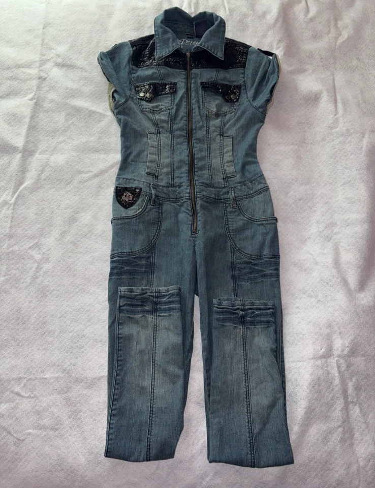 DEREON Mujer Grande Denim Mono Mameluco Jean Una Pieza Beyoncé Y2K Cremallera Foto 3 de 4