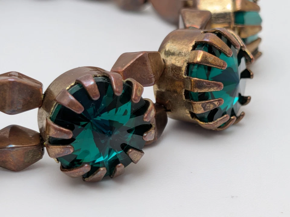 Pulsera Estirada Vintage Verde Rivoli Estrás Cobre 6" Foto 2 de 4