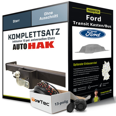 Anhängerkupplung starr für FORD Transit Kasten/Bus +E-Satz (AHK+ES) NEU ABE