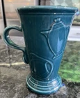 Fiesta HLC Latte Mug Peacock Teal  Footed Pedestal Embossed Bistro Retired USA