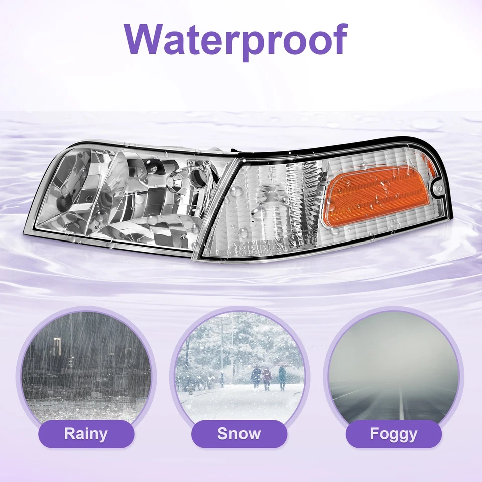 Pair Chrome Headlights For 1998-2011 Ford Crown Victoria Corner Signal Lamps Foto 2 de 4