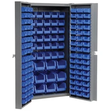 Global Industrial Bin Cabinet with 144 Blue Bins 38x24x72 Unassembled