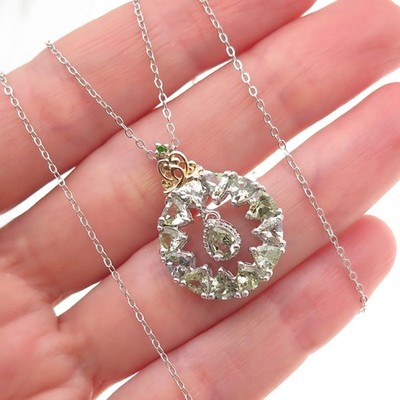 Chuck Clemency Sterling Silver 2-Tone Real Green Amethyst & Peridot Necklace 20''