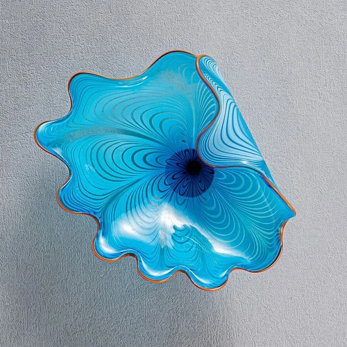 1PC Unique Flower Hand Blown Glass Platter Home Wall Decor Plate Blue D12" deal from eBay