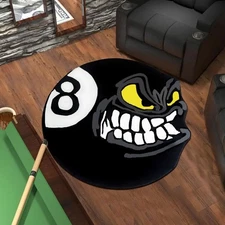 [Velvet] Round Rug, Angry Black Eight-Billiard Table Mat, Living Room Mat, Indoo