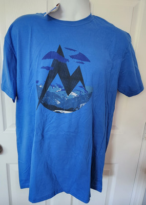 New Marmot Mens Large Spell Out Mountains Organic Short Sleeve T-Shirt Blue