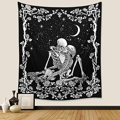 Wonrizon The Lovers Skull Tapestry,Black and White Romantic 59.1''L x 51.2''W