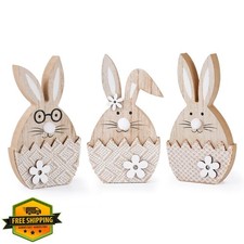 3pc Wooden Easter Bunny Table Decor, Farmhouse Style
