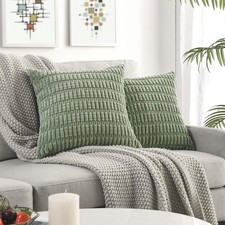 Pack of 2 Sage Green Decorative Throw Pillow Covers 18x18 Inch, Soft Corduroy
