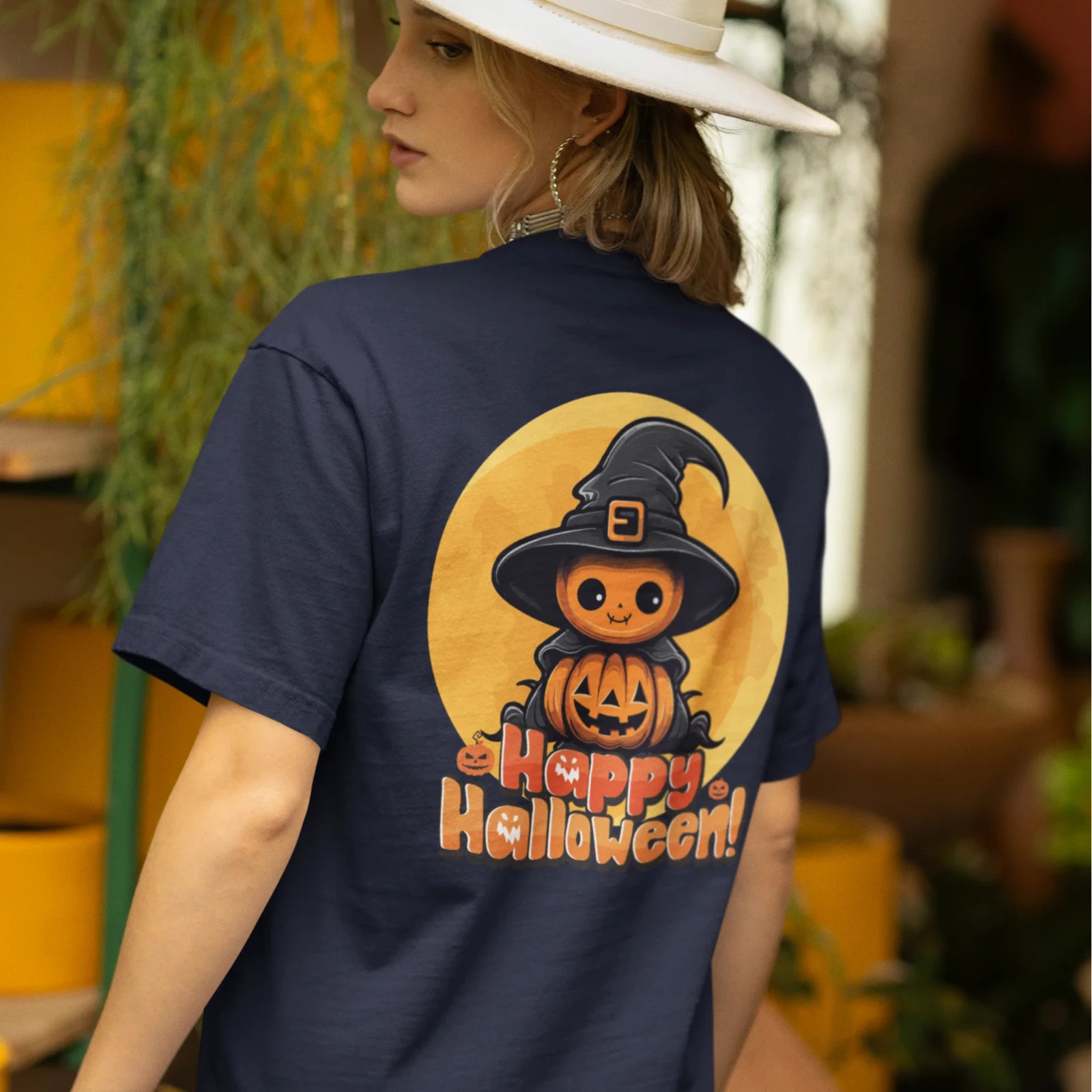 Halloween special back printed oversized round neck t shirt for Women