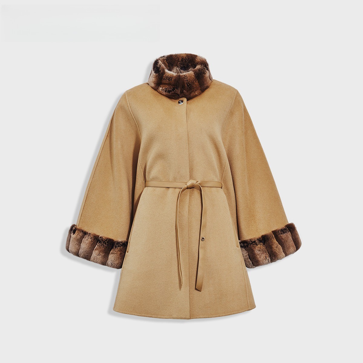 Winter New Women's Cashmere Rabbit Fur Collar Long Sleeve Warm Cloak Shawl Coat