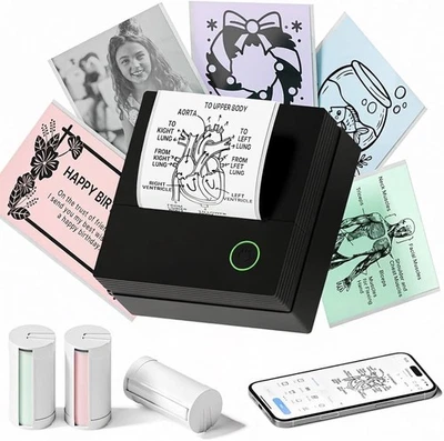 Sticker Printer,Mini Printer, Bluetooth Sticker Maker Machine with 3 Rolls Paper - Image 1 of 4