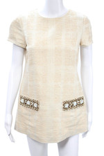 Tory Burch Womens Shift Dress Beige Silk Short Sleeve Round Neck Size 6