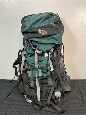 Gregory Shasta Hiking Backpack Green Black Gray Nylon Hip Belt External Pockets