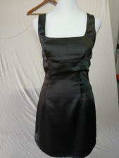 Princess Polly Sexy Black Satin Sleeveless Square Neck Dress Open Back Size 6