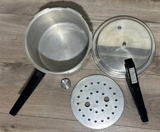 Vtg Mirro-Matic M-0534 4 Quart Aluminum Pressure Cooker Canner USA With Rack EUC