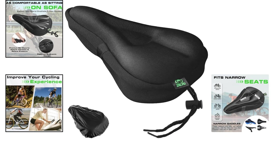 Funda de asiento de bicicleta de gel impermeable - Cojín extra suave para comodidad de ciclismo Foto 2 de 4