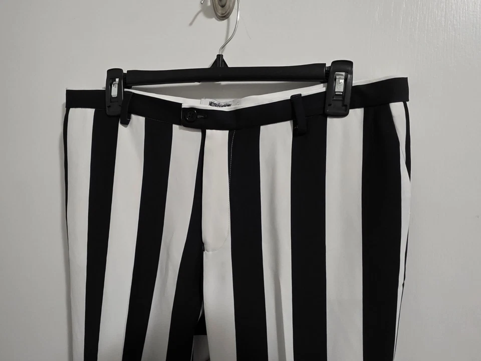 Disfraz de Beetlejuice para mujer SOLO PANTALONES Y PELUCA pantalones a rayas talla 12, peluca verde ondulada Foto 3 de 4