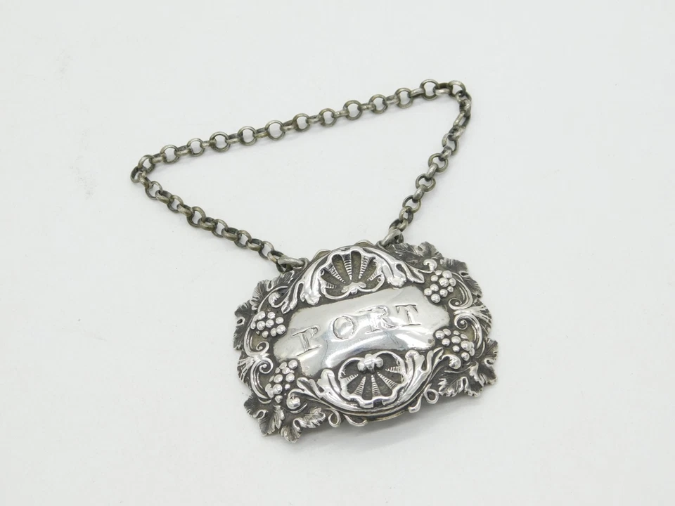 Antigua etiqueta de jarra de puerto con patrón de concha de plata esterlina Jorge III Londres 1818 Foto 3 de 4