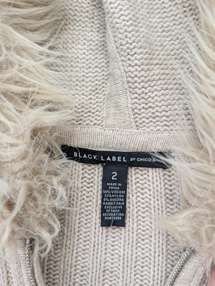Black Label by Chico's Women's Cardigan Sweater Size 2 Beige Full Zip Hood - Image 3 of 4
