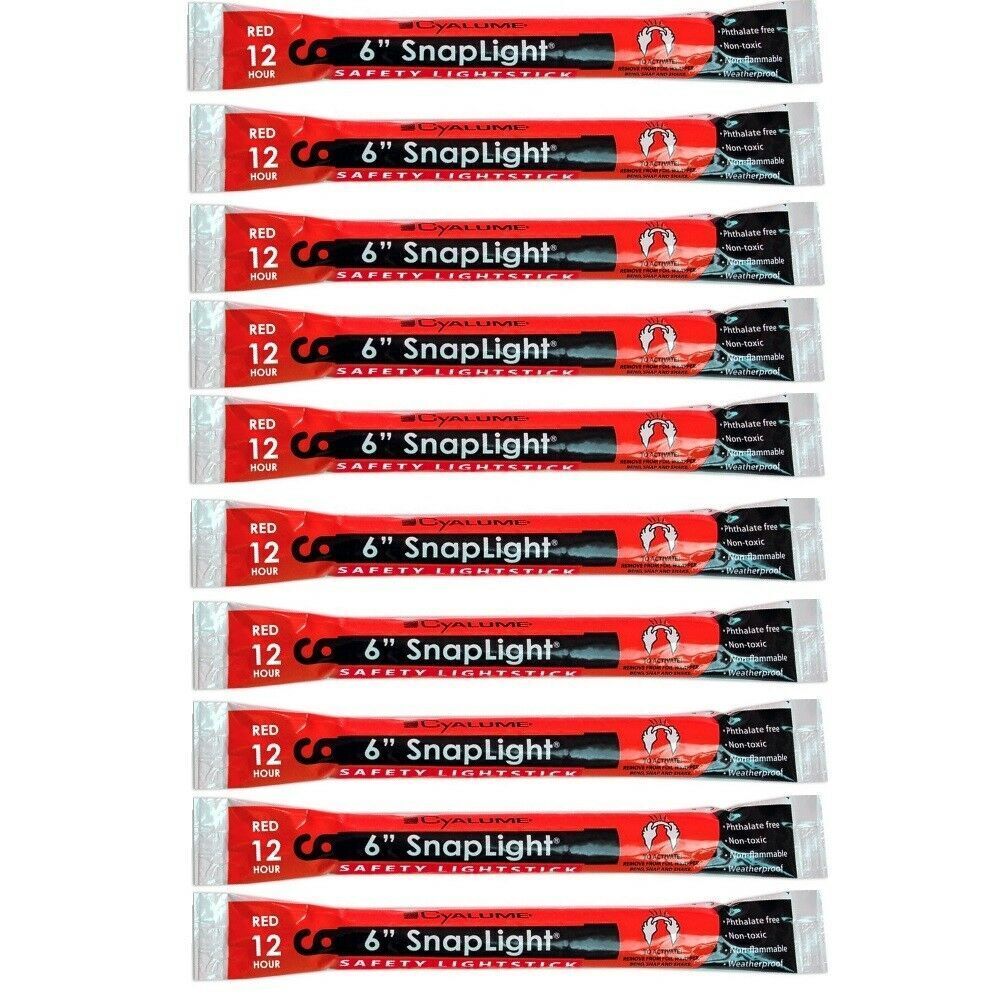 6 Inch Red Glow Stick - 10 Pack - Cyalume SnapLight