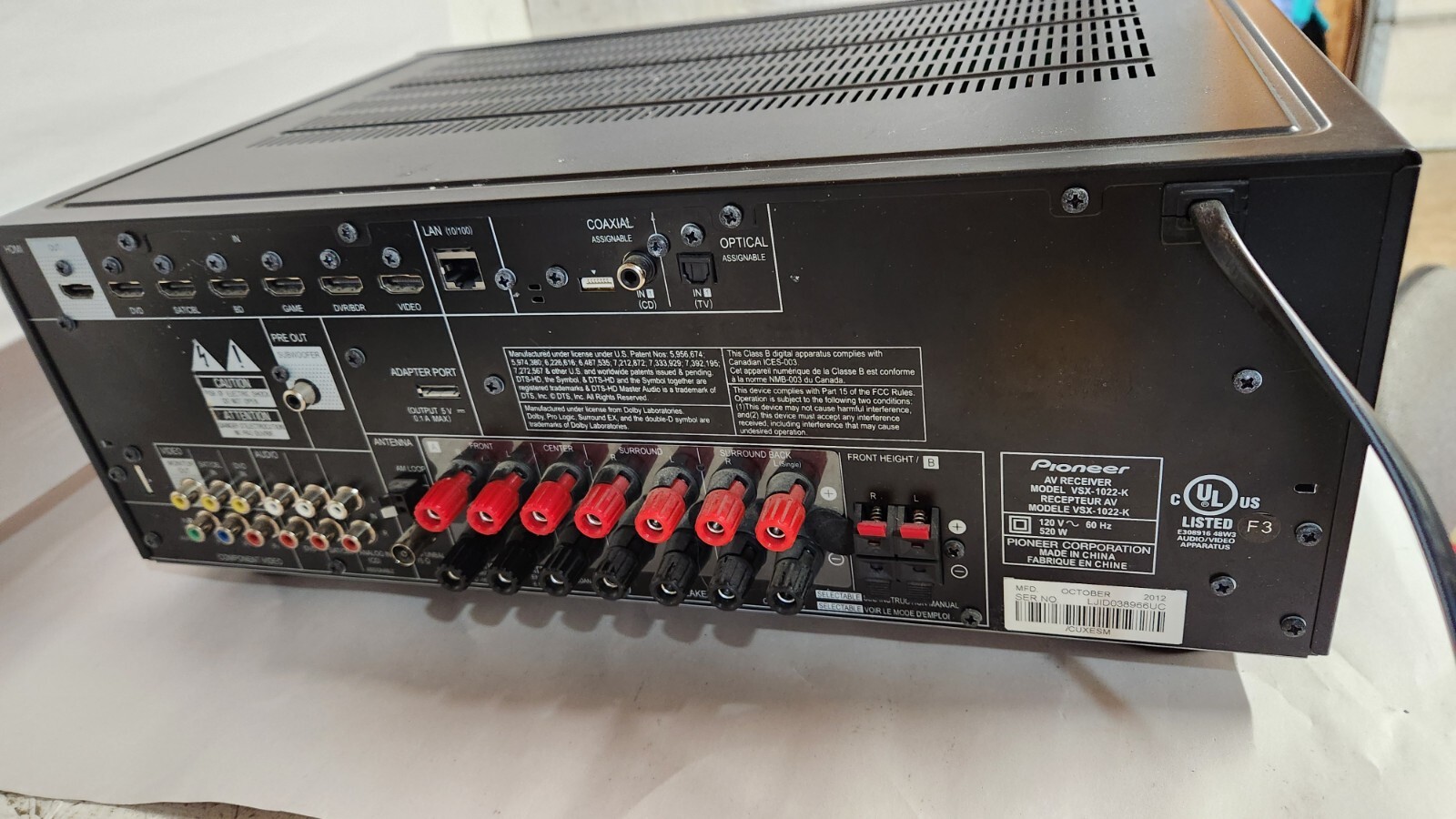 Pioneer VSX1022K 560W 7.1 Channel AV Receiver Tested Great Working