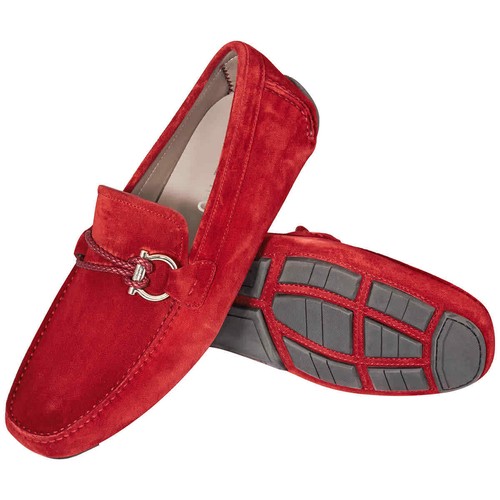 Salvatore Ferragamo Gancini Ornament Driver Shoes, Brand Size 7 EEE, Red