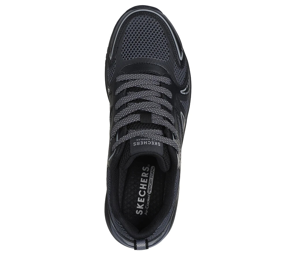 ℳ⑅﻿ Black Skechers Shoes Men's lace up Uno Ego Memory Foam Casual