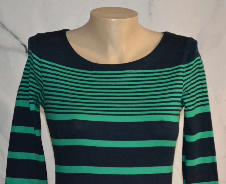 BANANAREPUBLIC зеленый синий в полоску платье XXS длинные рукава 100% хлопок без подкладки - Изображение 2 из 4