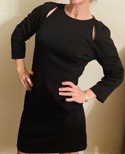 MK Michael Kors 4 S Little Black Solid dress Collar Bone Cut 3/4sleeves Warm