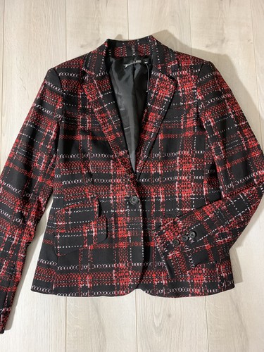NWOT 7th avenue Black Red Plaid One Button Blazer Jacket Sz 2