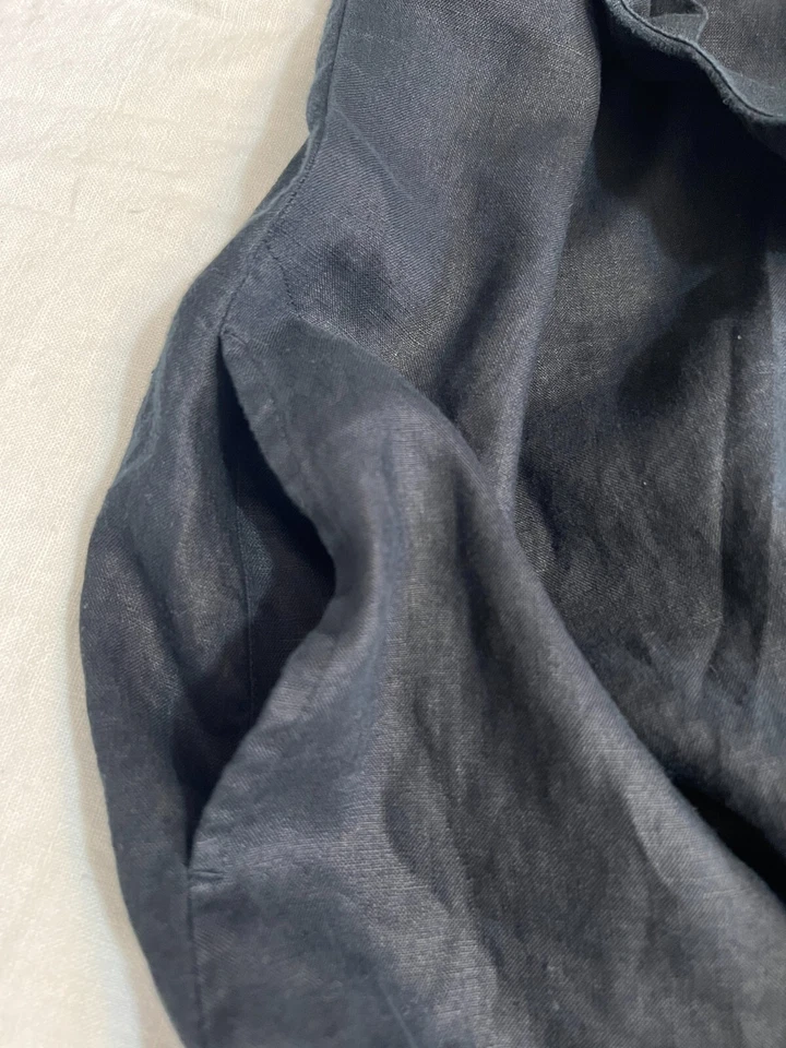 Maxi Vestido J. Jill Love Lino Negro Talla Pequeña Sin Mangas Bolsillos Vestido de Verano Foto 3 de 4