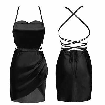 Sexy Women Crisscross Back Satin Dress Sleeveless Party Backless Split  Dresses | eBay