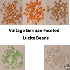 Vintage German Faceted Lucite Beads 6mm White Iris, Orange, Lime, Brown etc. NOS