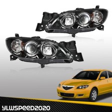 Fit For 2004-2009 Mazda 3 Sedan 4-Door Pair Black Projector Headlights Amber