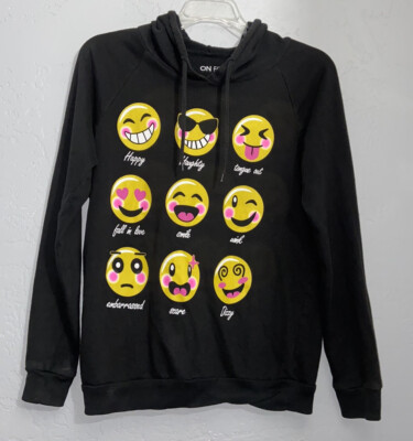 On Fire Emojis Hoodie Happy Anime Face. Cute. Emoji. Text. Size Medium
