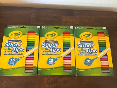 Lot of Crayola 20 Count Super Tips Washable Markers Draw Thin or Thick 