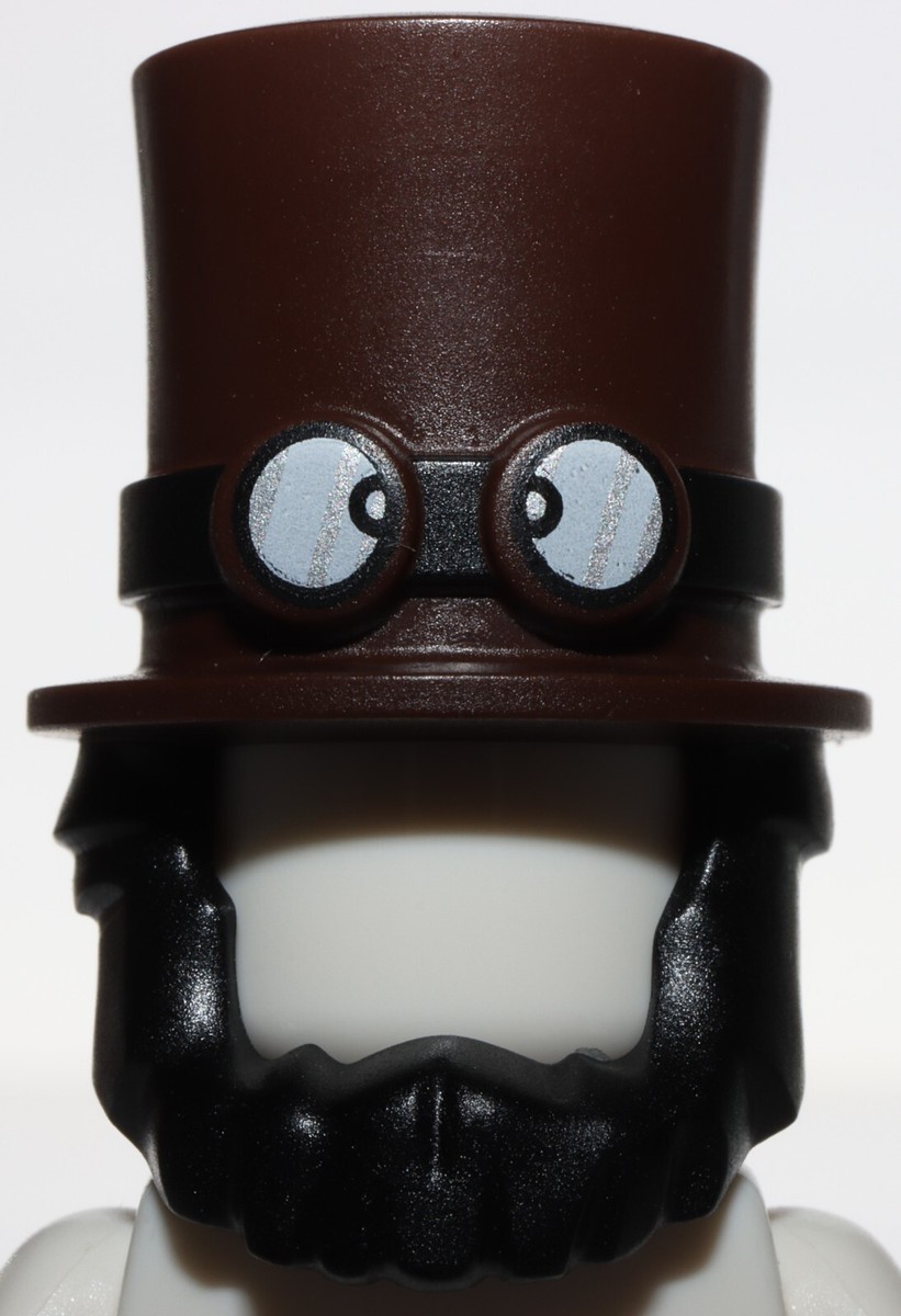 Lego Dark Brown Minifig Hair Combo Beard Top Hat Large Band with