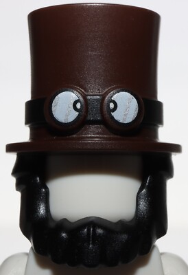 Lego Dark Brown Minifig Hair Combo Beard Top Hat Large Band with Goggles