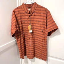 Duck Camp Shirt Mens XL Striped S/S Fishbone Rust Brown DG150 NWT