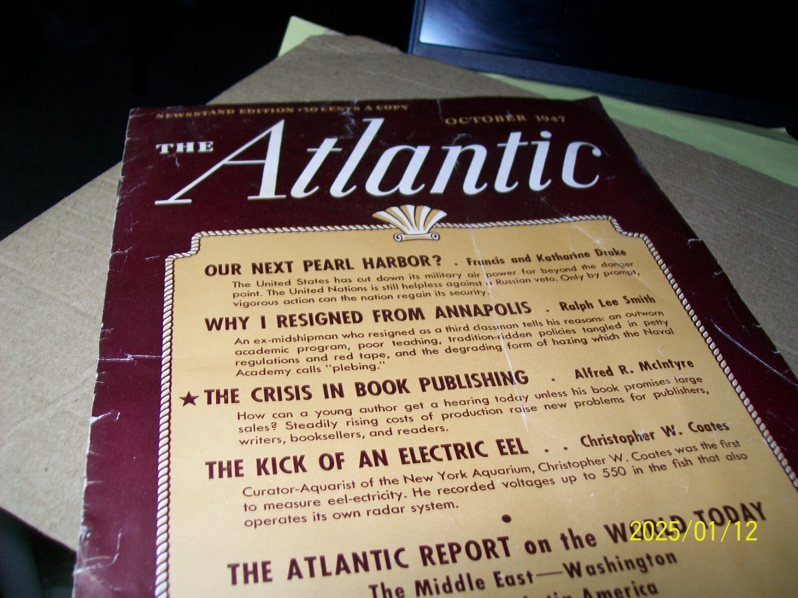 Atlantic Monthly Magazine / October 1947 / COVER ONLY & 1  STORY, LOOK NOW!