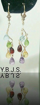 Ohrringe 14 Karat Gelbgold Briolette Mehrfarbig