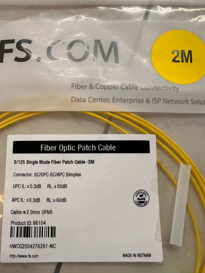 2M/6.56ft Single mode Simplex Fiber Optic Patch Cable SC/UPC-SC/APC 10 Pack #57h - Image 2 of 3