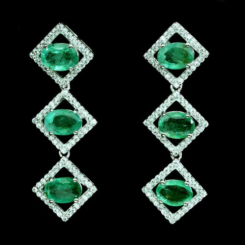 Shola Real Natural Green Emerald Earrings Sterling Silver E250 - Picture 1 of 3