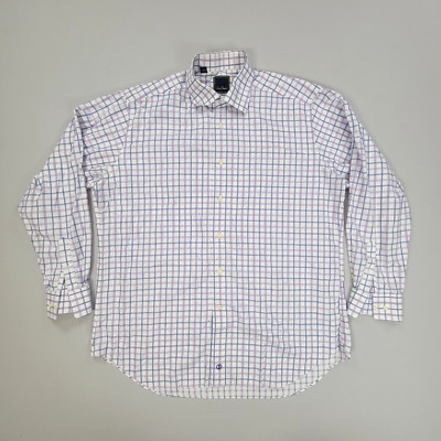 David Donahue Shirt Mens 17 White Blue Button Up Dress Casual Comfort Mens