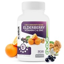 Natural Elderberry, Vitamin C  Zinc Supplement - Triple Immunity Booster - 3mo.